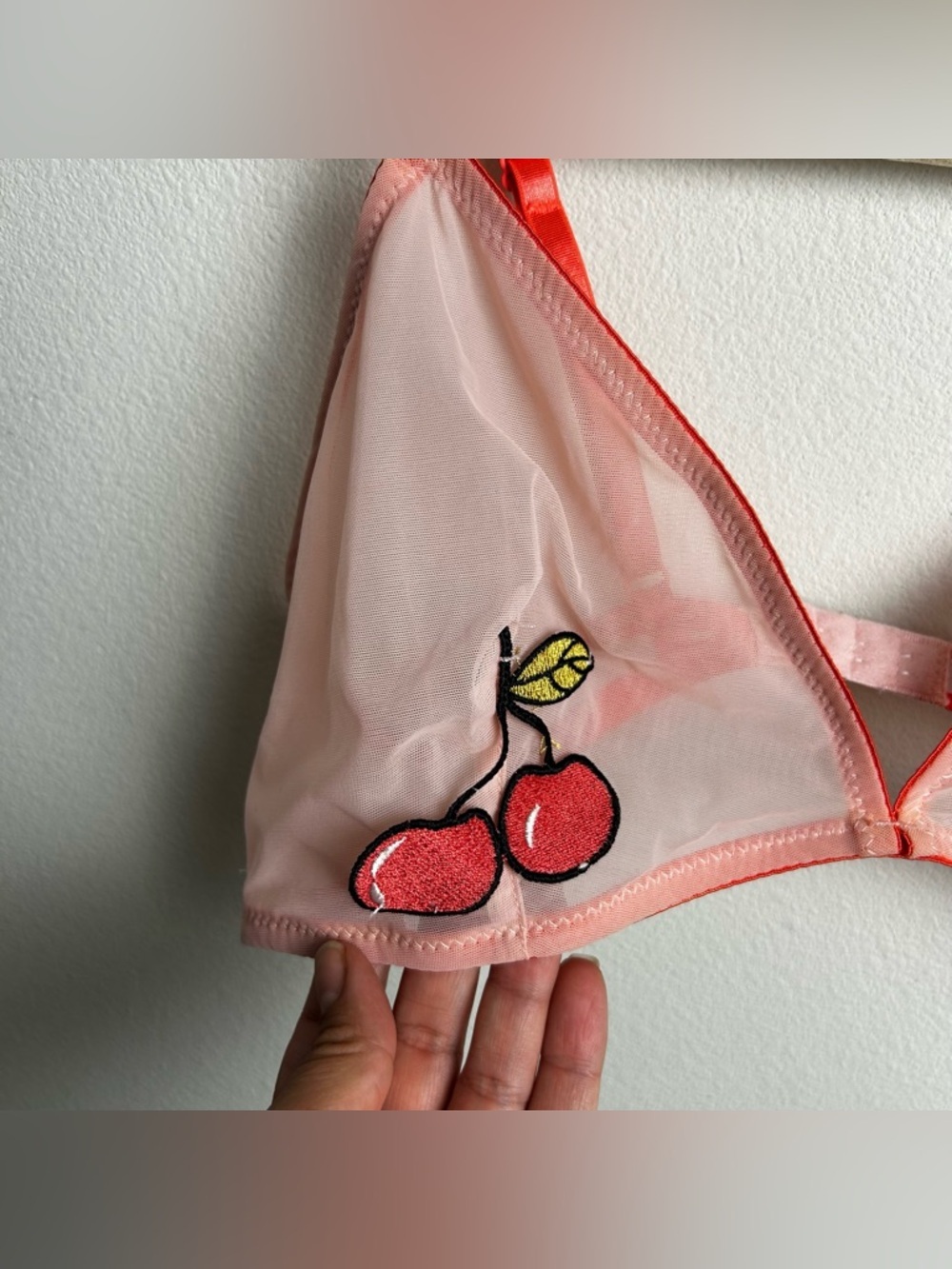 Wish & Whim Cherry Mesh Bralette peach mesh size: XL - Picture 2 of 8